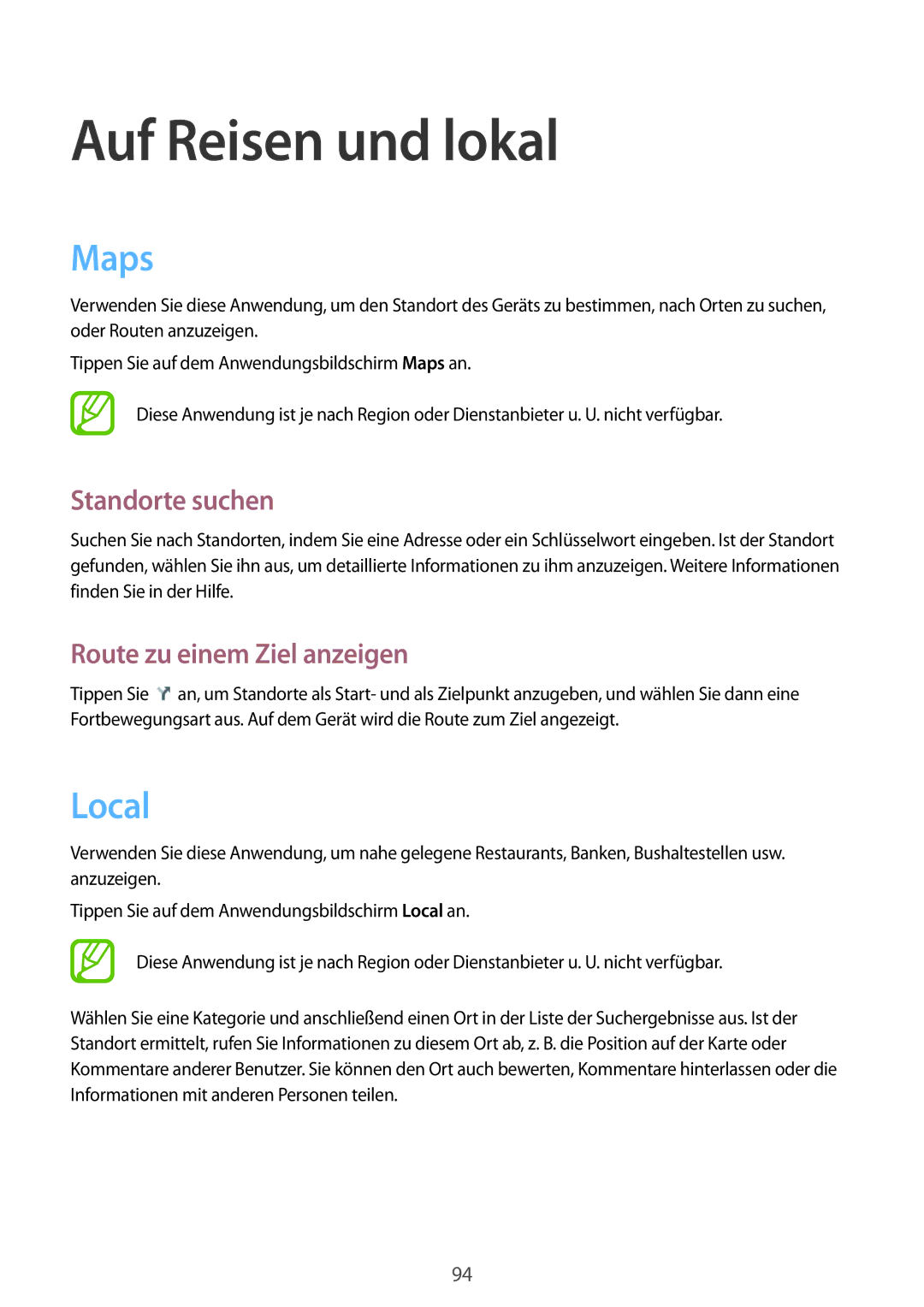 Samsung GT-I8200RWNTPH, GT-I8200ZNNDBT Auf Reisen und lokal, Maps, Local, Standorte suchen, Route zu einem Ziel anzeigen 