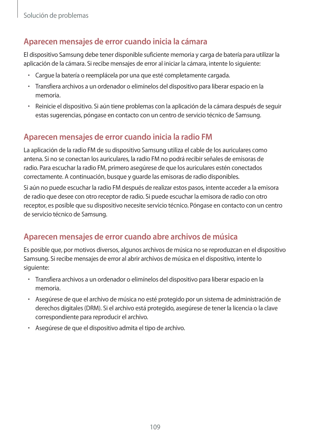 Samsung GT-I8260CWASEE, GT-I8260MBAPHE, GT-I8260CWAPHE, GT-I8260MBASEE Aparecen mensajes de error cuando inicia la cámara 