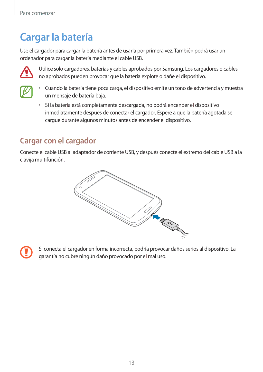 Samsung GT-I8260MBASEB, GT-I8260MBAPHE, GT-I8260CWAPHE, GT-I8260MBASEE manual Cargar la batería, Cargar con el cargador 