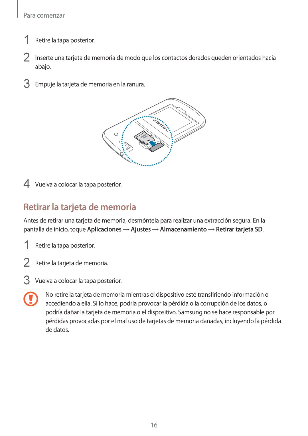 Samsung GT-I8260CWASEB, GT-I8260MBAPHE, GT-I8260CWAPHE, GT-I8260MBASEE, GT-I8260MBASEB manual Retirar la tarjeta de memoria 