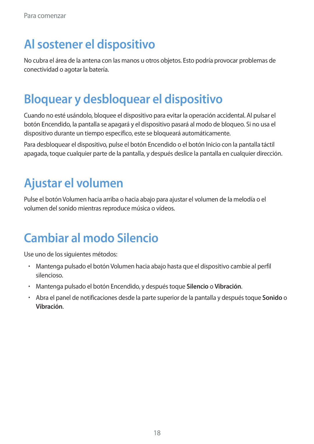 Samsung GT-I8260CWAXEC manual Al sostener el dispositivo, Bloquear y desbloquear el dispositivo, Ajustar el volumen 