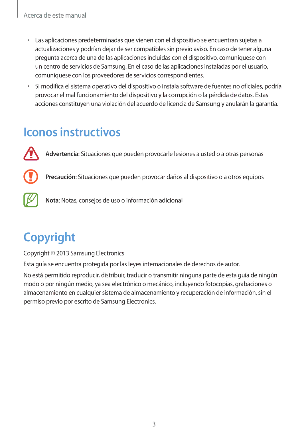 Samsung GT-I8260MBASEB, GT-I8260MBAPHE, GT-I8260CWAPHE, GT-I8260MBASEE, GT-I8260MBAEUR manual Iconos instructivos, Copyright 