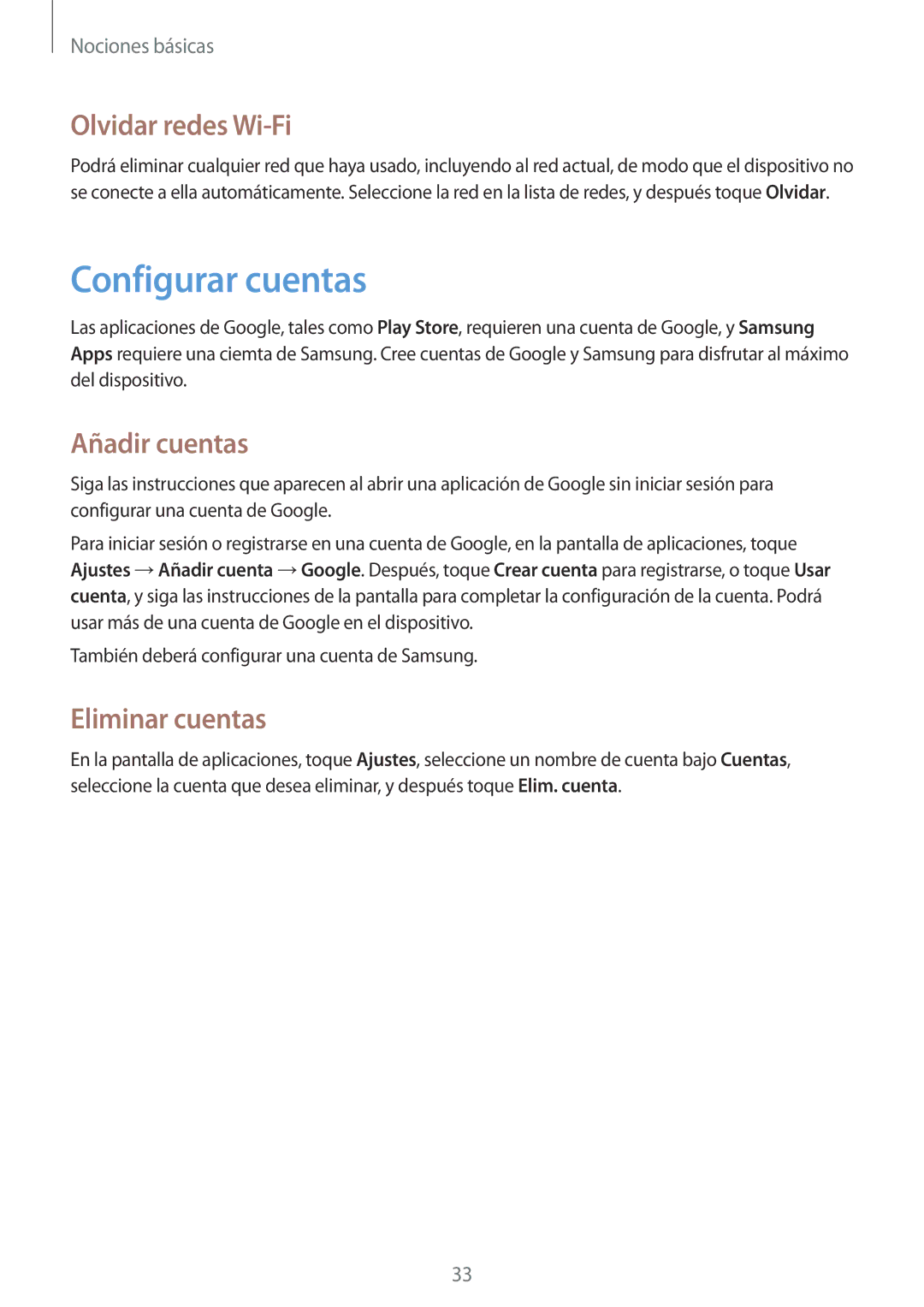 Samsung GT-I8260MBASEB, GT-I8260MBAPHE manual Configurar cuentas, Olvidar redes Wi-Fi, Añadir cuentas, Eliminar cuentas 