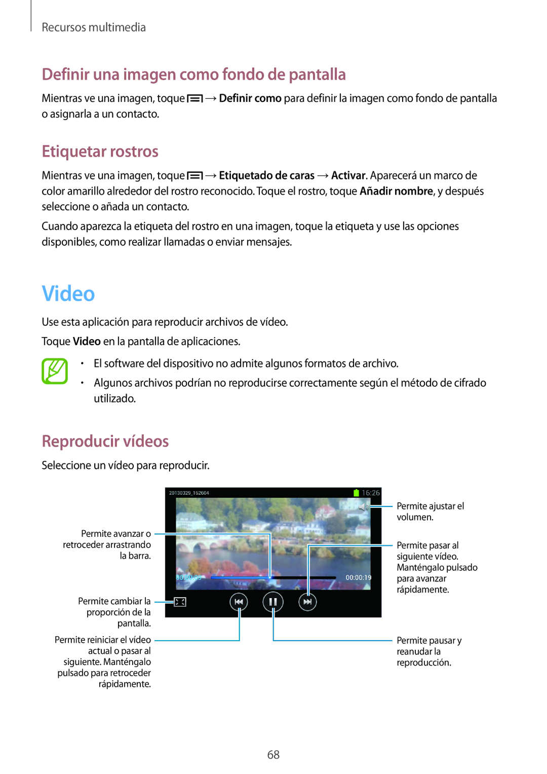 Samsung GT-I8260CWAXEC, GT-I8260MBAPHE, GT-I8260CWAPHE Video, Definir una imagen como fondo de pantalla, Etiquetar rostros 