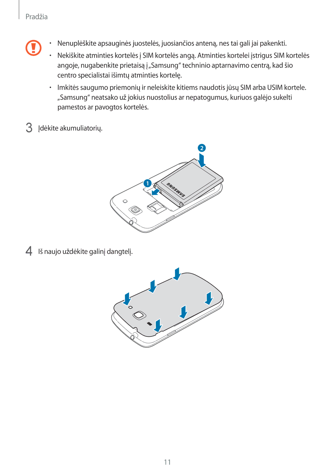 Samsung GT-I8260CWASEB, GT-I8260MBASEB manual Pradžia 