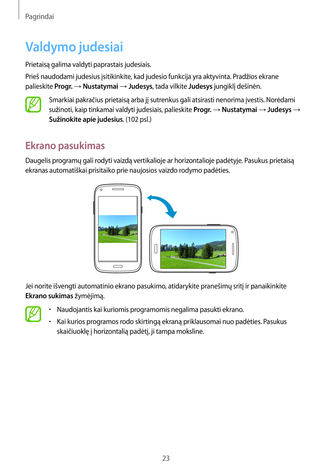 Samsung GT-I8260CWASEB, GT-I8260MBASEB manual Valdymo judesiai, Ekrano pasukimas 