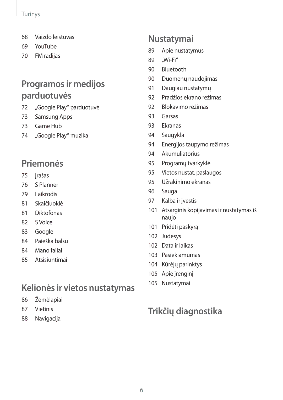 Samsung GT-I8260MBASEB, GT-I8260CWASEB manual Trikčių diagnostika 