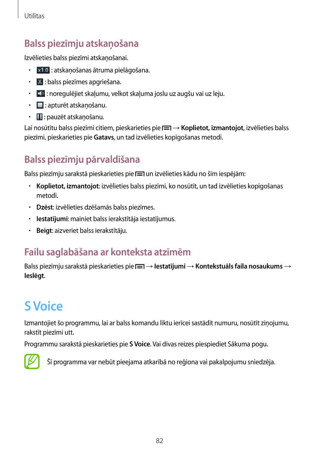 Samsung GT-I8260MBASEB, GT-I8260CWASEB manual Voice, Balss piezīmju atskaņošana, Balss piezīmju pārvaldīšana 