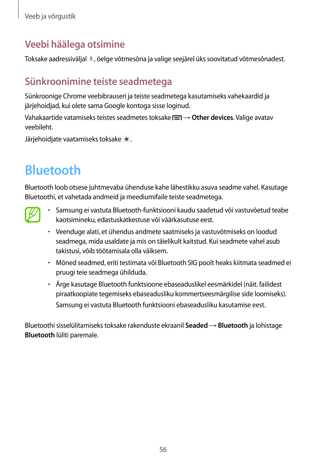 Samsung GT-I8260MBASEB, GT-I8260CWASEB manual Bluetooth, Sünkroonimine teiste seadmetega 