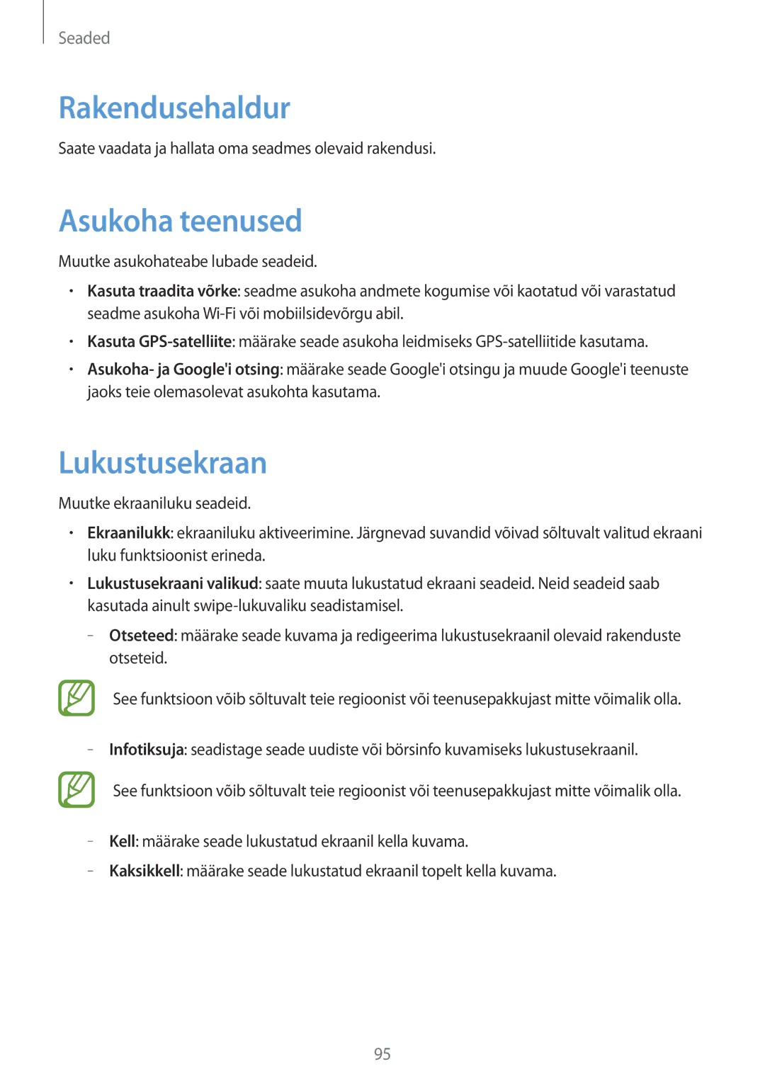 Samsung GT-I8260CWASEB, GT-I8260MBASEB manual Rakendusehaldur, Asukoha teenused, Lukustusekraan 