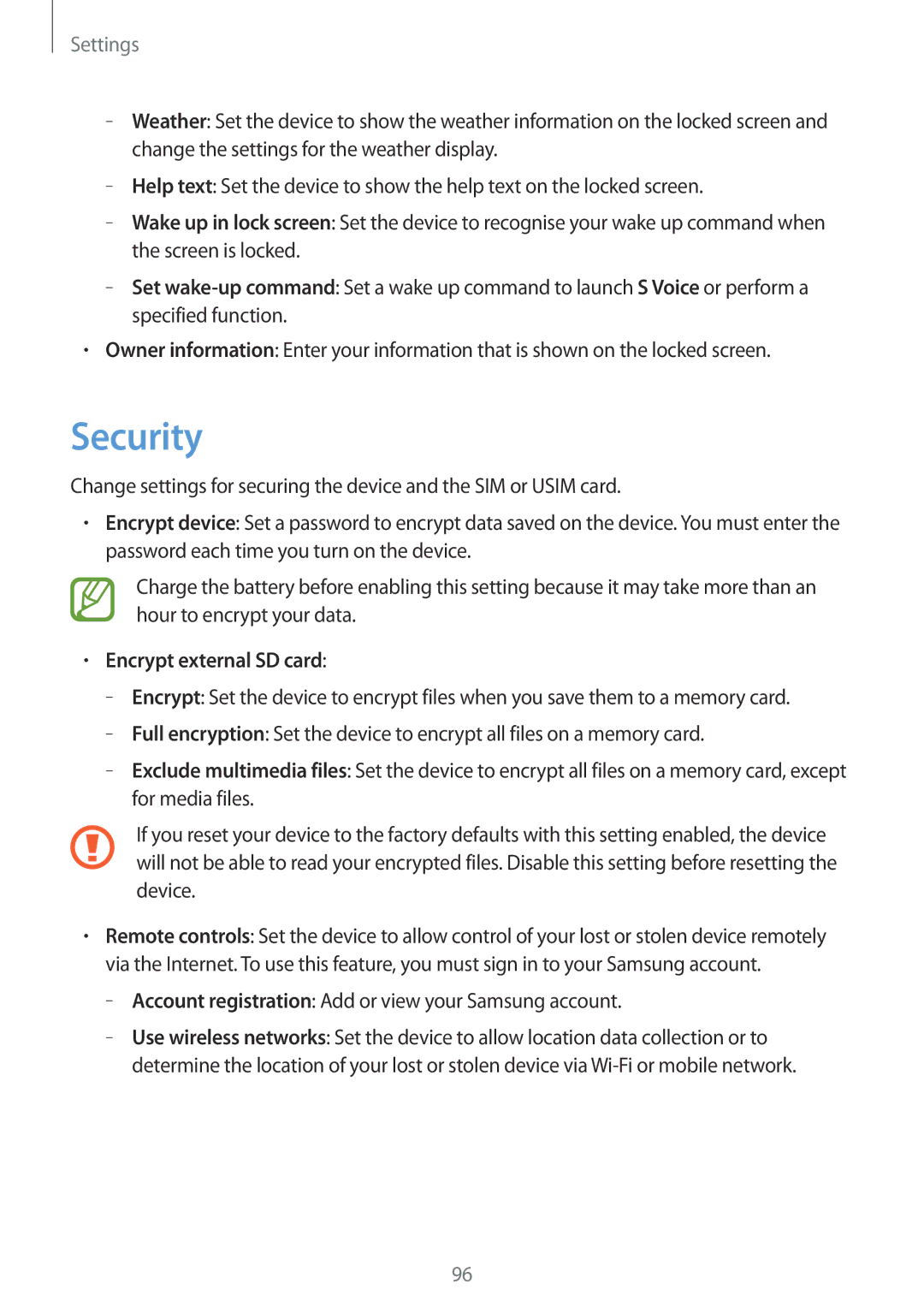 Samsung GT-I8260CWAVIP manual Security, Encrypt external SD card, Account registration Add or view your Samsung account 