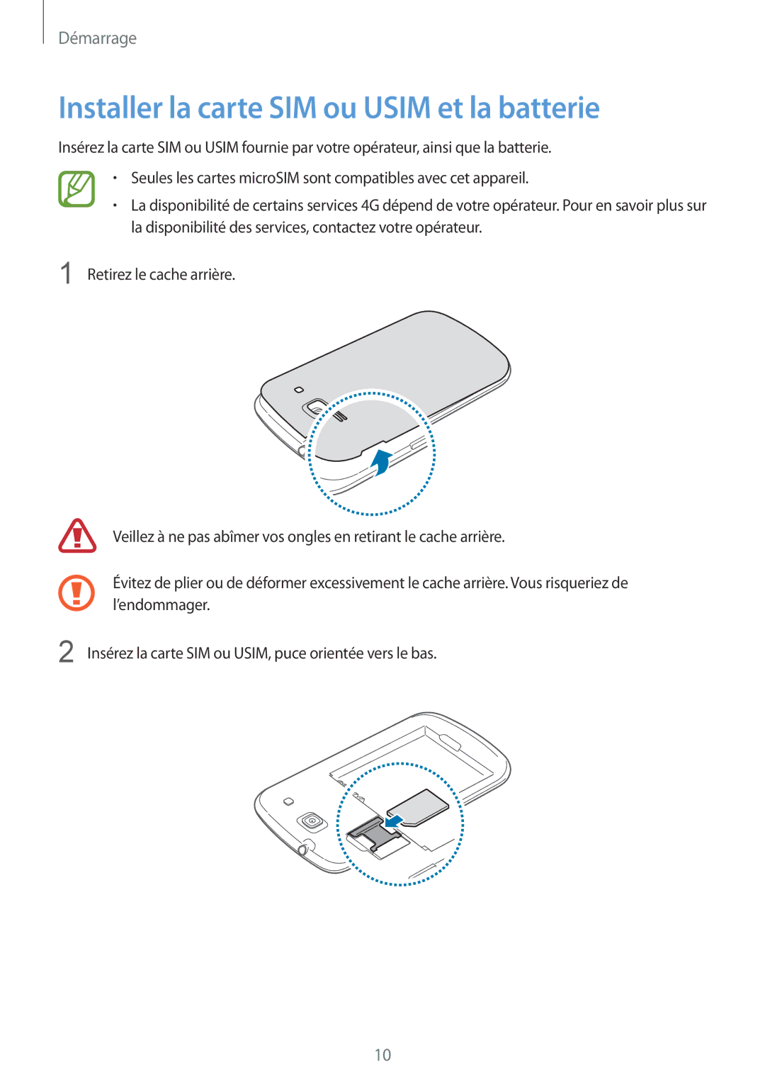 Samsung GT-I8260MBAXEF, GT-I8260CWAXEF manual Installer la carte SIM ou Usim et la batterie 