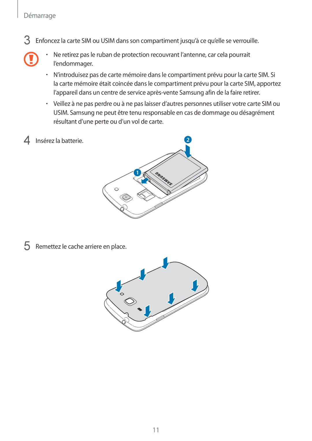 Samsung GT-I8260CWAXEF, GT-I8260MBAXEF manual Insérez la batterie 