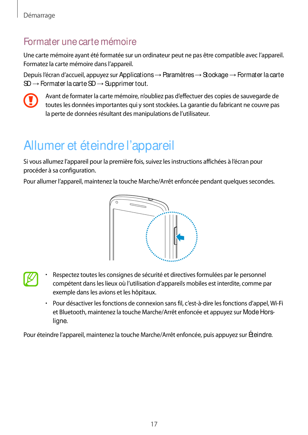 Samsung GT-I8260CWAXEF, GT-I8260MBAXEF manual Allumer et éteindre l’appareil, Formater une carte mémoire 