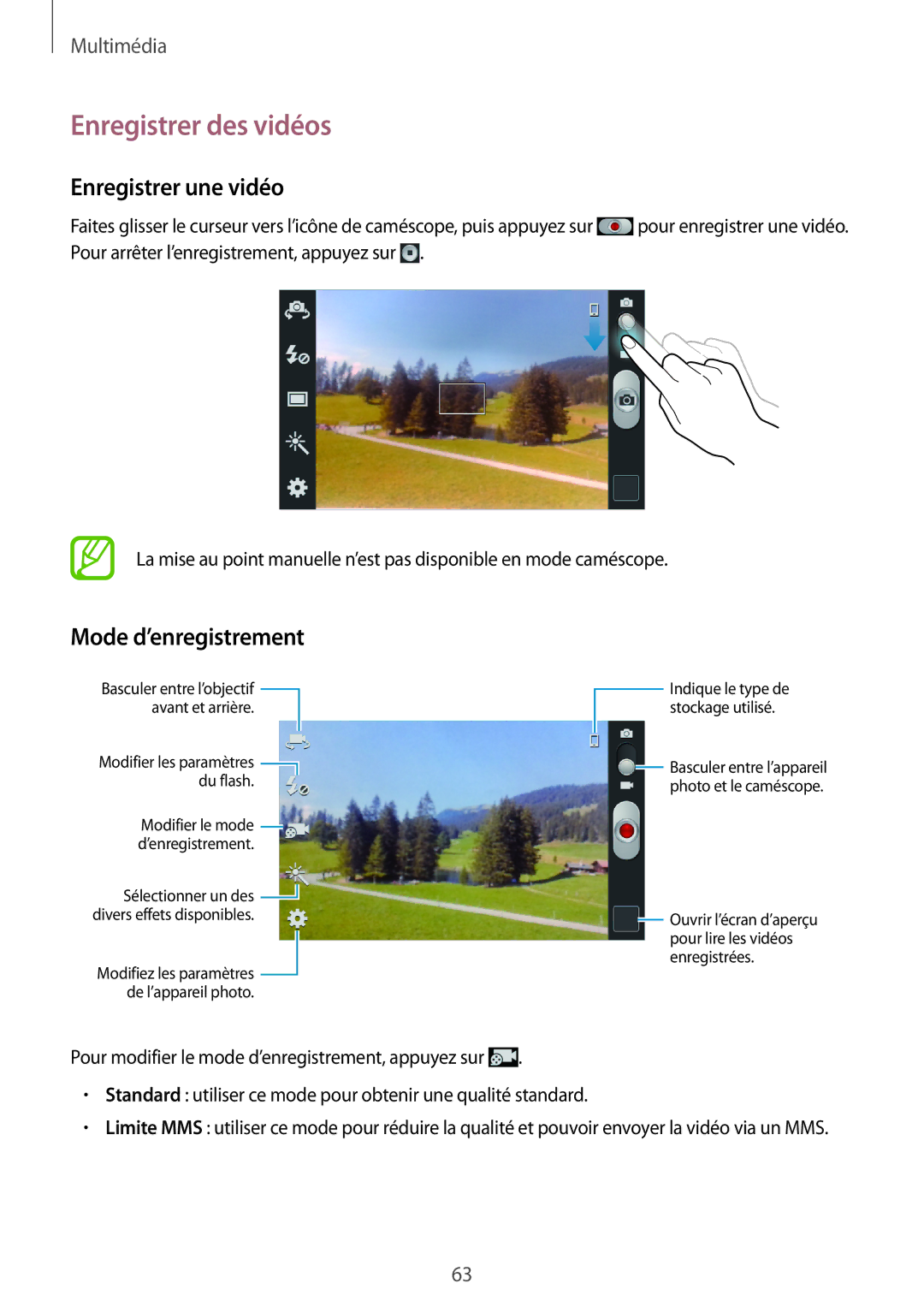 Samsung GT-I8260CWAXEF, GT-I8260MBAXEF manual Enregistrer des vidéos, Enregistrer une vidéo, Mode d’enregistrement 