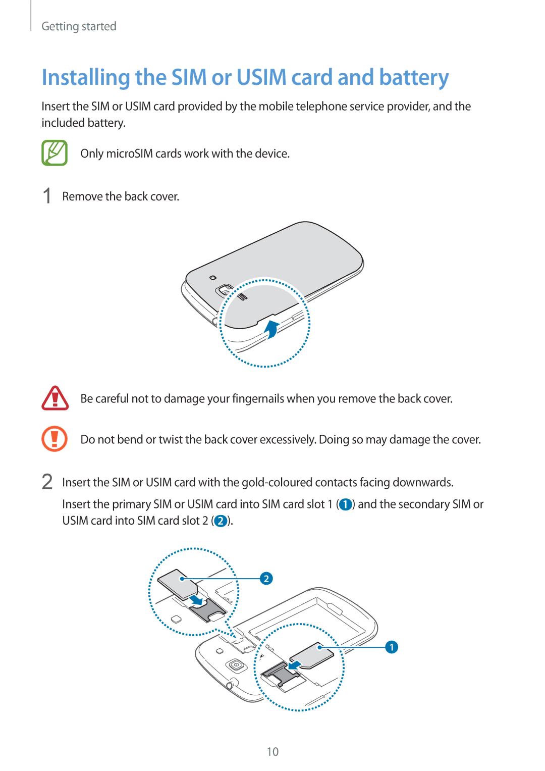 Samsung GT-I8262 user manual Installing the SIM or Usim card and battery 