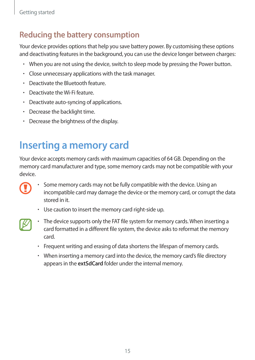 Samsung GT-I8262 user manual Inserting a memory card, Reducing the battery consumption 