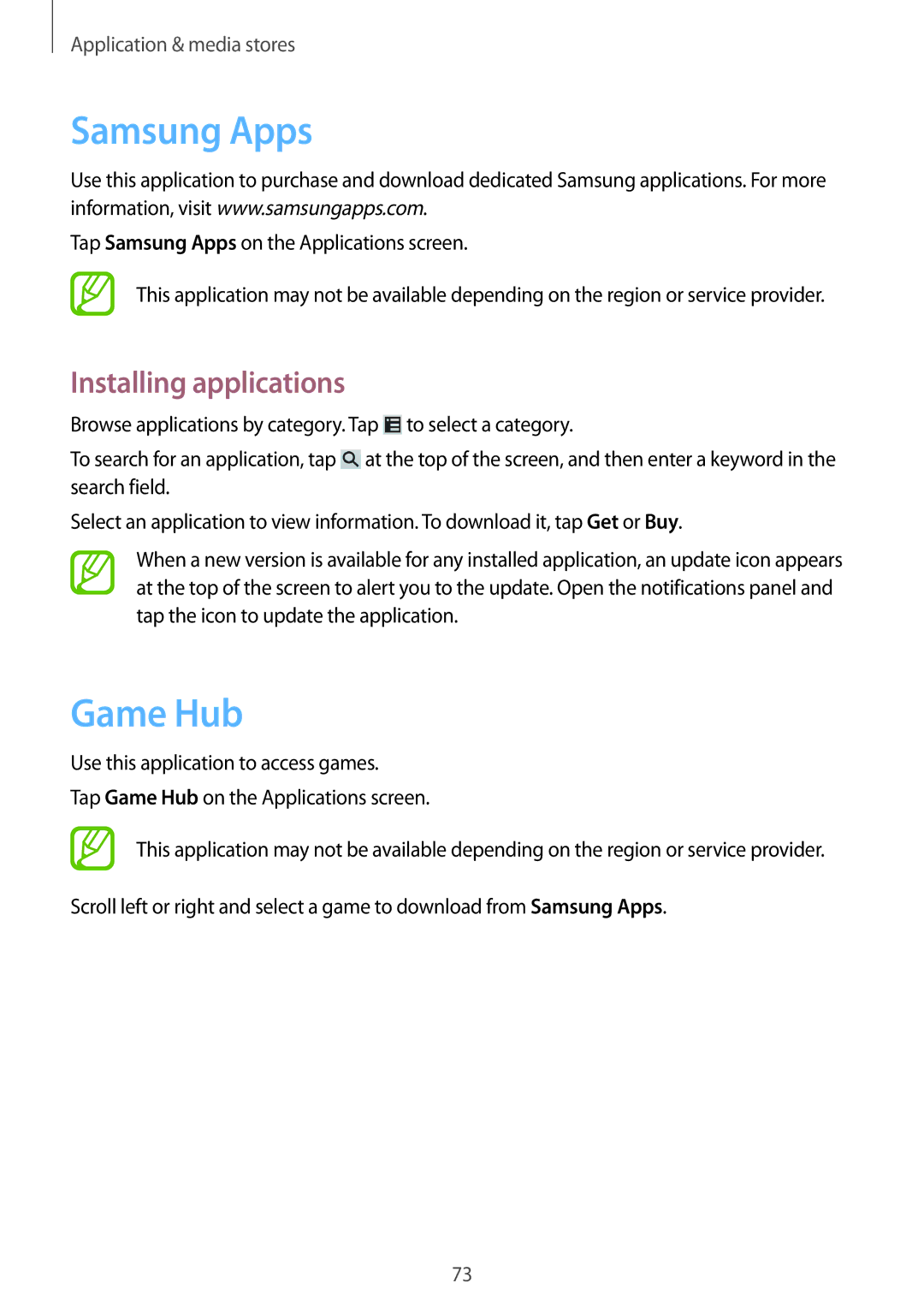 Samsung GT-I8262 user manual Game Hub, Tap Samsung Apps on the Applications screen 