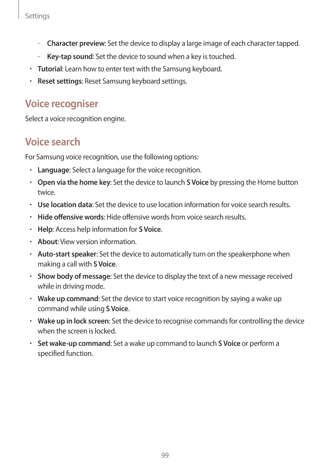 Samsung GT-I8262 user manual Voice recogniser, Voice search, Select a voice recognition engine 