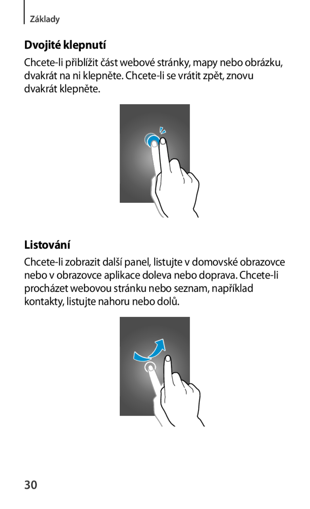 Samsung GT-I8262CWAVVT, GT-I8262MBAMTL, GT-I8262MBAVVT, GT-I8262CWABGL, GT-I8262CWAMTL manual Dvojité klepnutí, Listování 