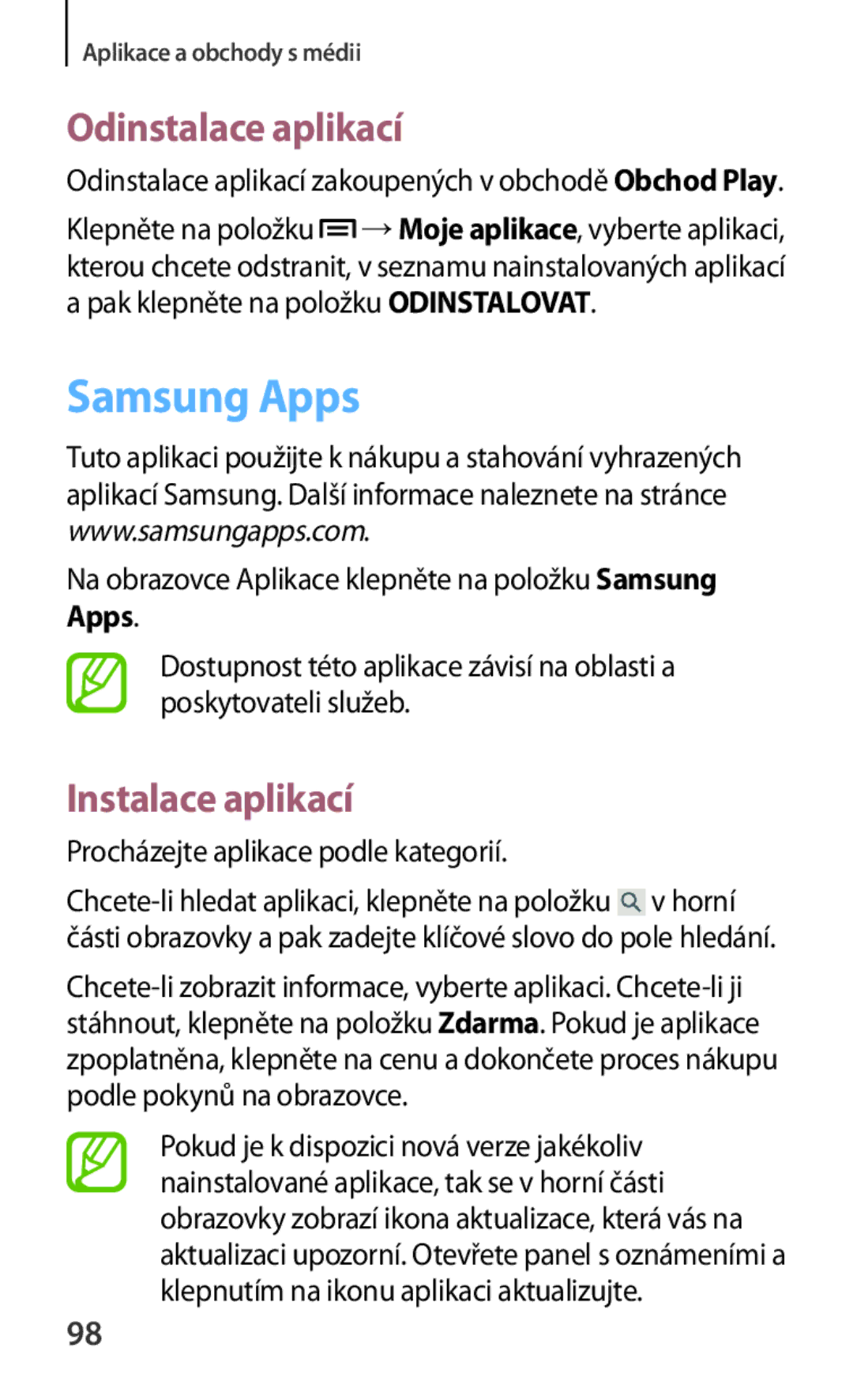 Samsung GT2I8262MBAETL Na obrazovce Aplikace klepněte na položku Samsung Apps, Procházejte aplikace podle kategorií 