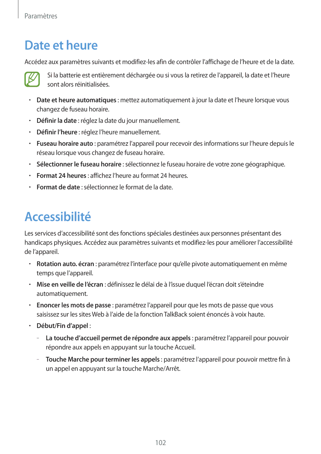Samsung GT-I8262CWAXEF, GT-I8262MBAXEF manual Date et heure, Accessibilité 