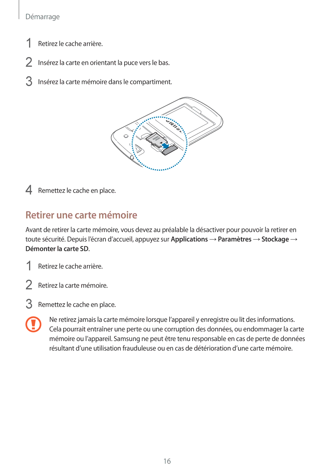 Samsung GT-I8262CWAXEF, GT-I8262MBAXEF manual Retirer une carte mémoire 