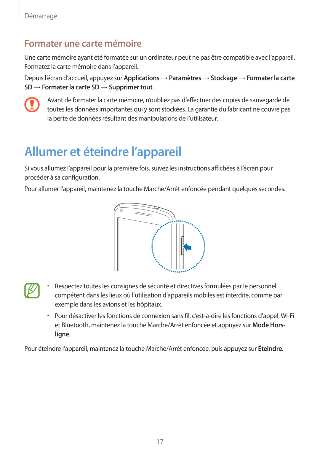 Samsung GT-I8262MBAXEF, GT-I8262CWAXEF manual Allumer et éteindre l’appareil, Formater une carte mémoire 