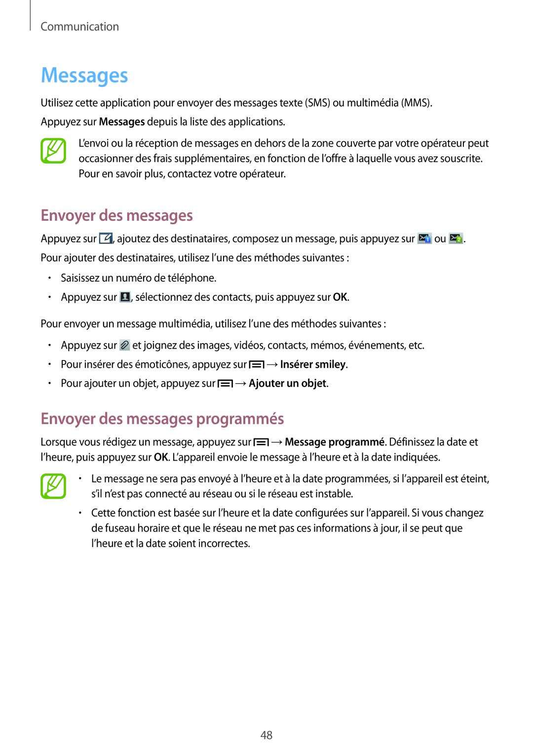 Samsung GT-I8262CWAXEF, GT-I8262MBAXEF manual Messages, Envoyer des messages programmés 