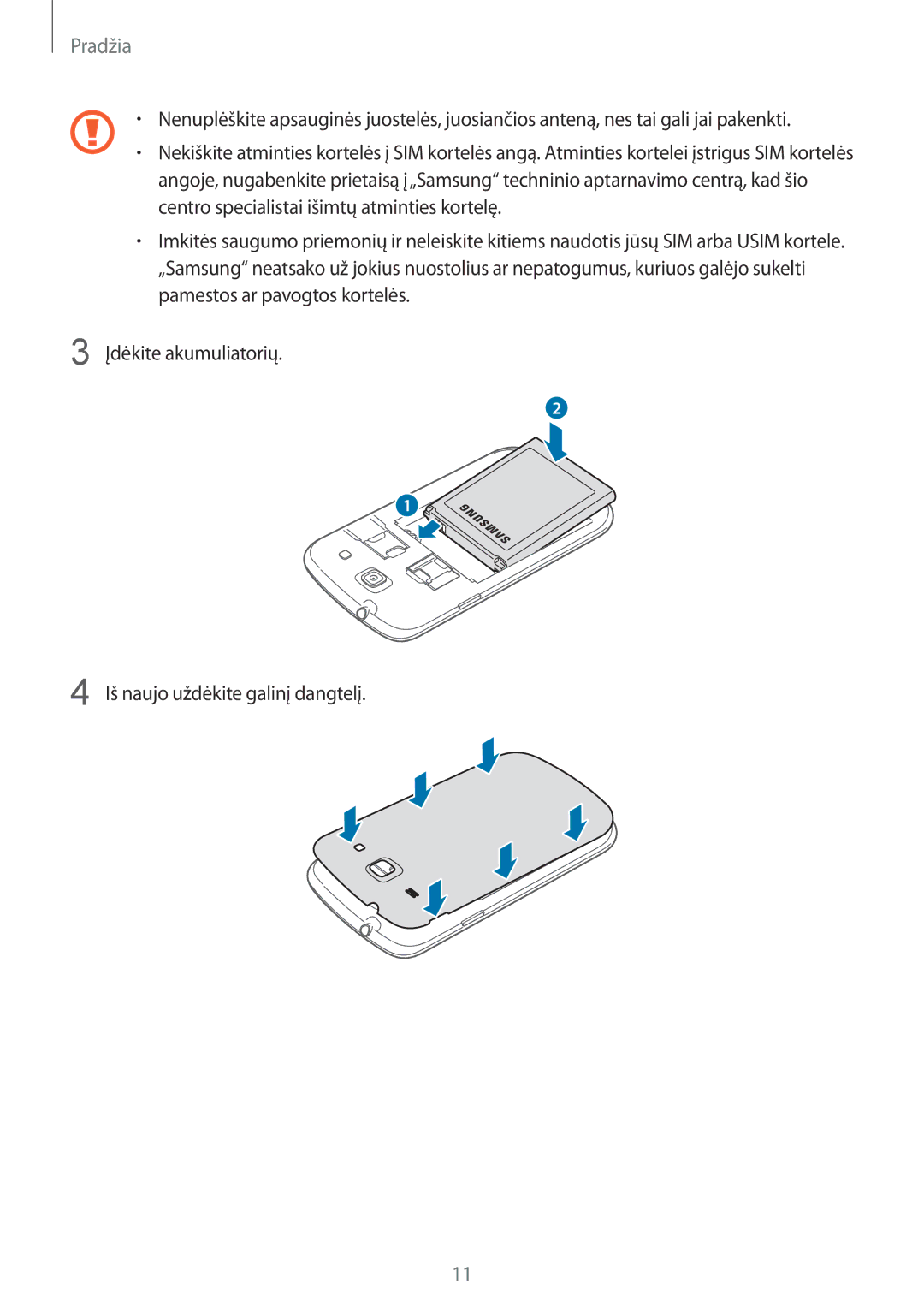 Samsung GT-I8262WRZSEB manual Pradžia 