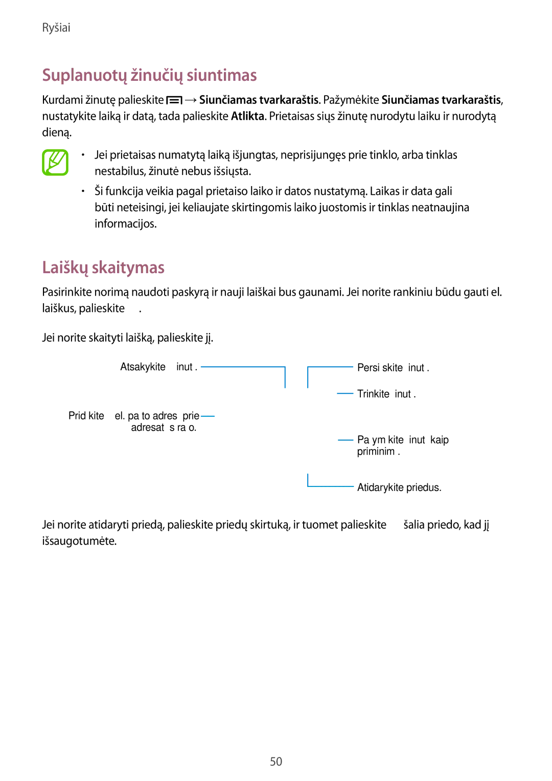 Samsung GT-I8262WRZSEB manual Laiškų skaitymas 