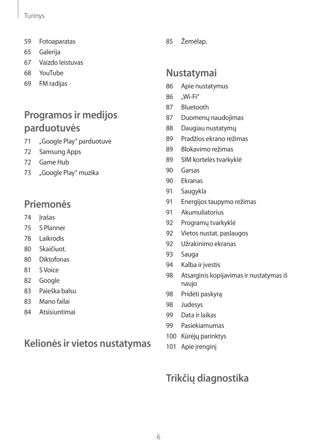 Samsung GT-I8262WRZSEB manual Trikčių diagnostika 