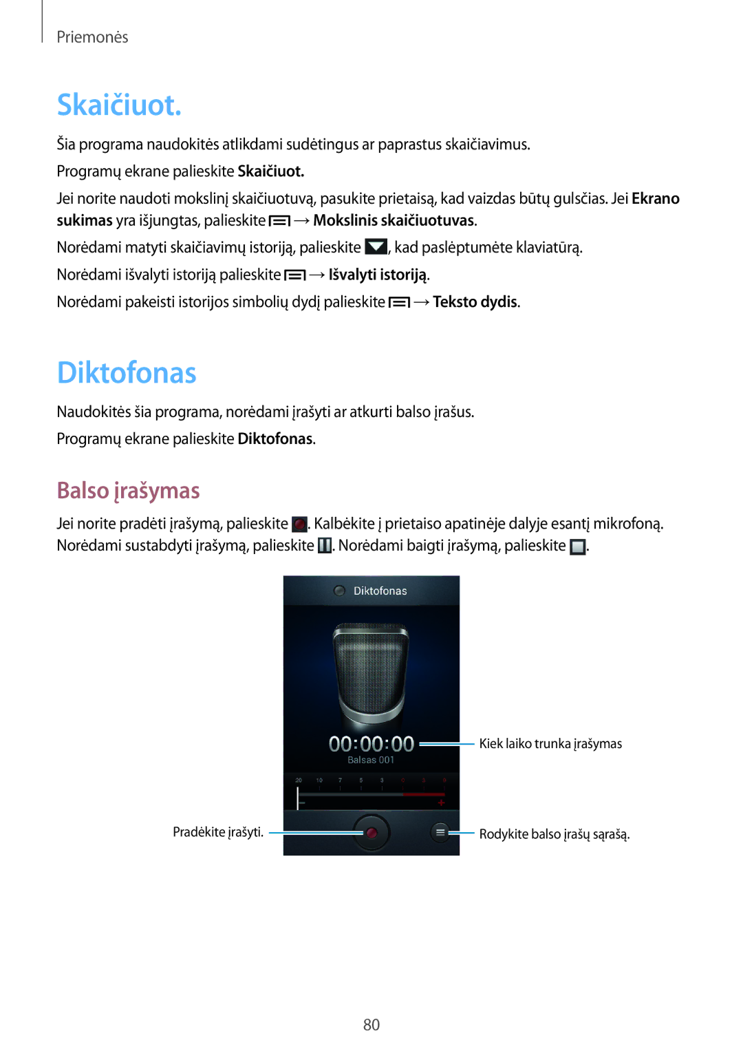 Samsung GT-I8262WRZSEB manual Skaičiuot, Diktofonas, Balso įrašymas 