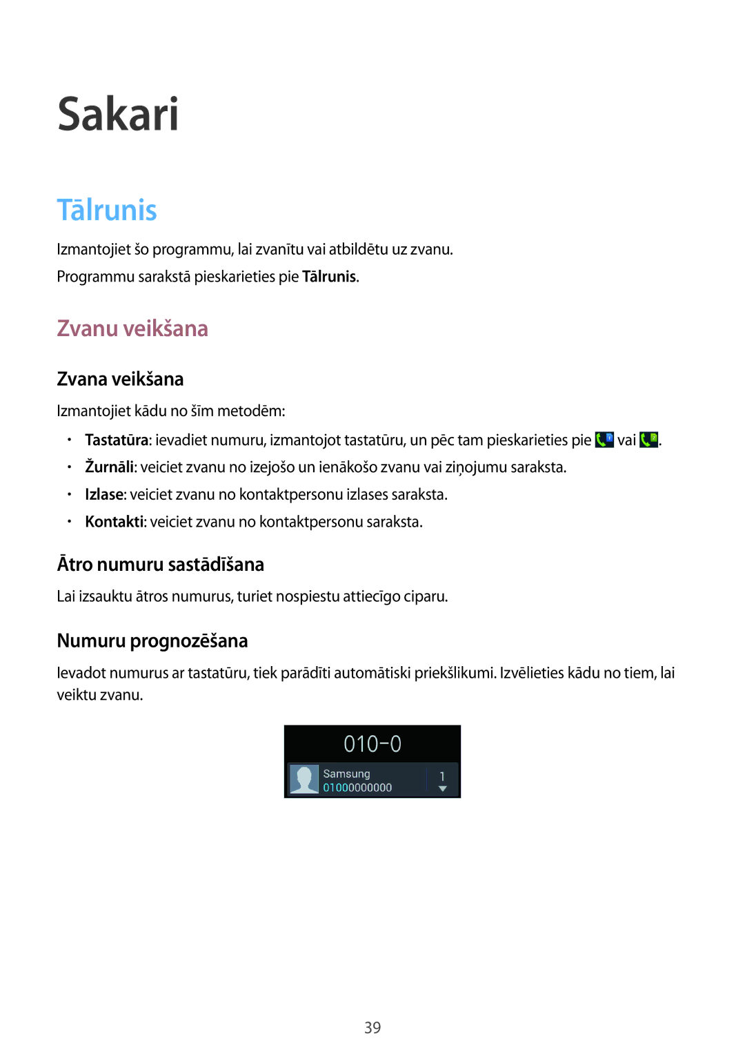 Samsung GT-I8262WRZSEB manual Sakari, Tālrunis, Zvanu veikšana 