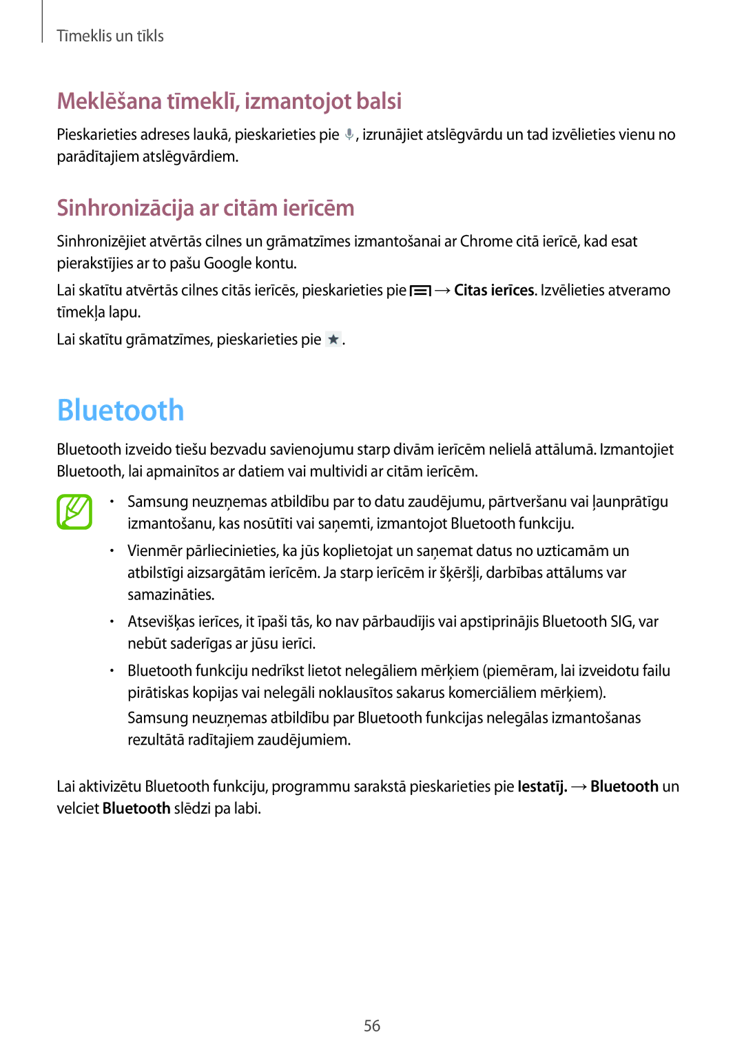 Samsung GT-I8262WRZSEB manual Bluetooth, Sinhronizācija ar citām ierīcēm 