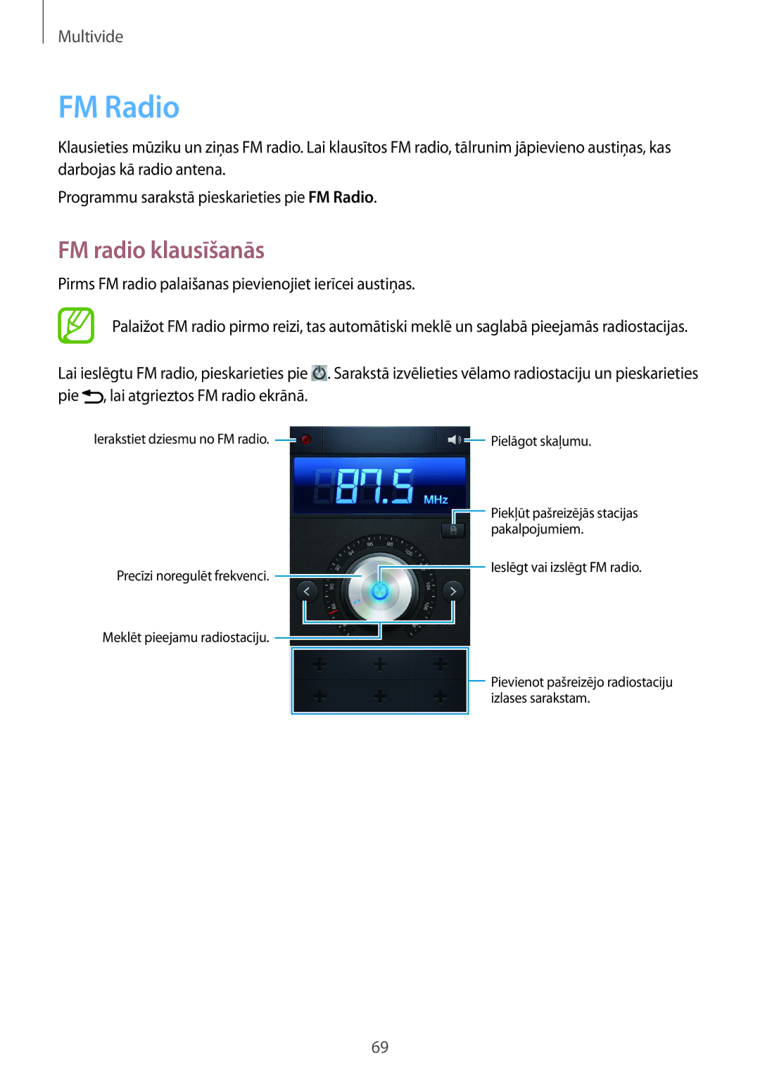 Samsung GT-I8262WRZSEB manual FM Radio, FM radio klausīšanās 