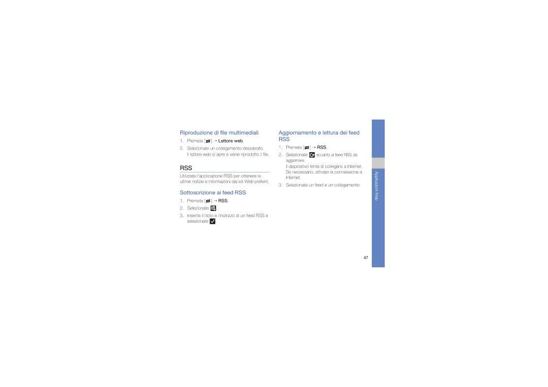 Samsung GT-I8320ISAOMN Riproduzione di file multimediali, Sottoscrizione ai feed RSS, Aggiornamento e lettura dei feed 