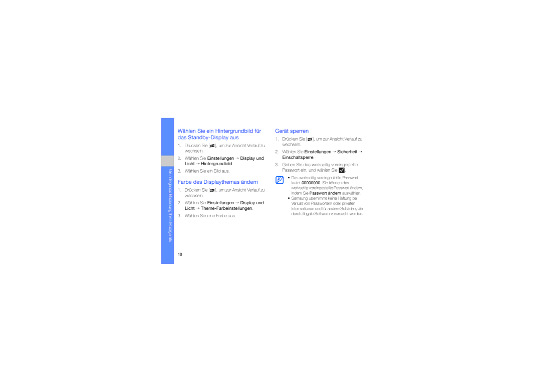 Samsung GT-I8320PKBVD2 manual Wählen Sie ein Hintergrundbild für das Standby-Display aus, Farbe des Displaythemas ändern 