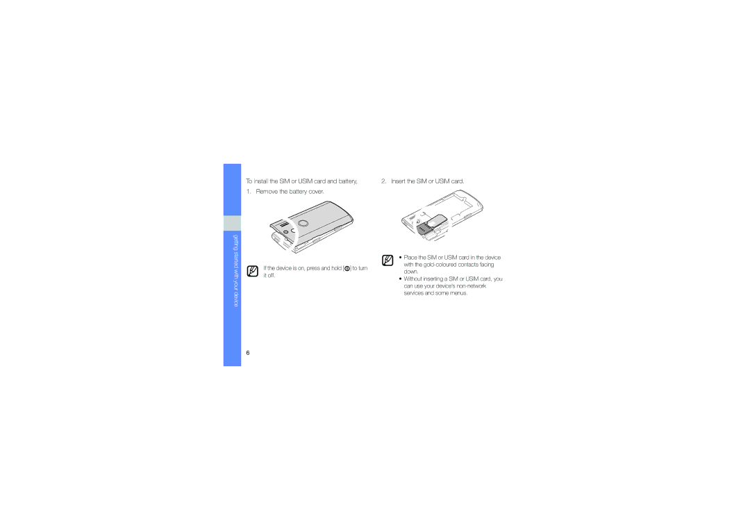 Samsung GT-I8320ISAATL, GT-I8320PKAVD2, GT-I8320ISAVD2, GT-I8320ZKAVD2, GT-I8320ISBVD2 manual Getting started with your device 