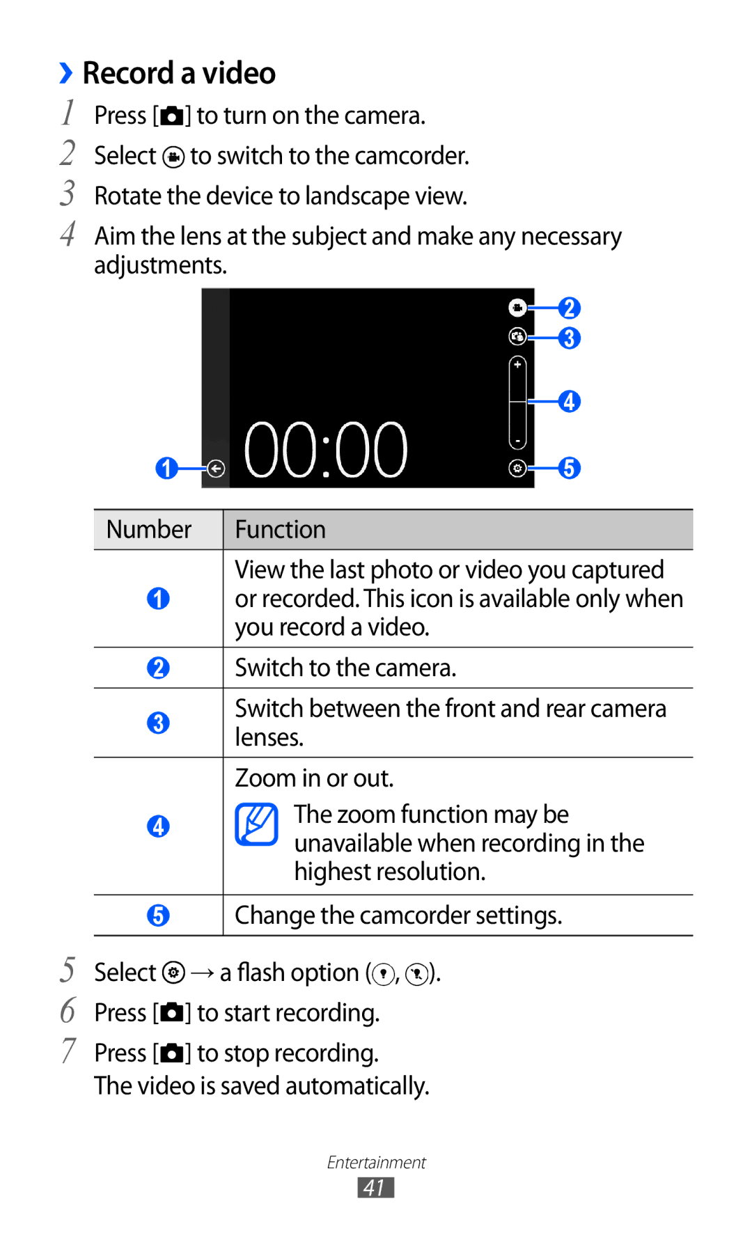 Samsung GT-I8350HKABOG, GT-I8350HKAATO, GT-I8350HKADTM, GT-I8350HKAVD2, GT-I8350HKADBT, GT-I8350HKAFTM manual ››Record a video 