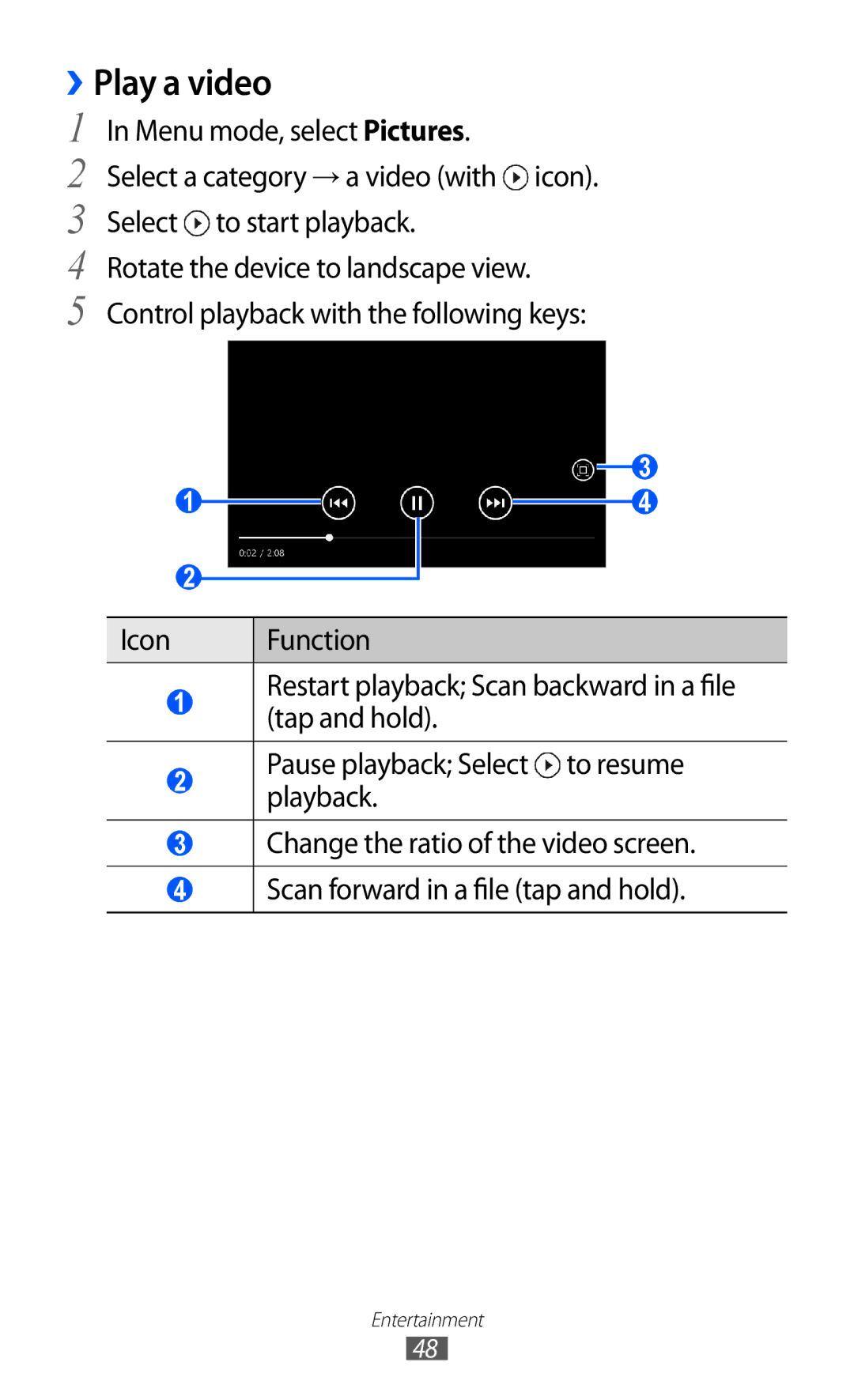 Samsung GT-I8350HKAITV, GT-I8350HKAATO, GT-I8350HKADTM, GT-I8350HKAVD2, GT-I8350HKADBT, GT-I8350HKAFTM manual ››Play a video 