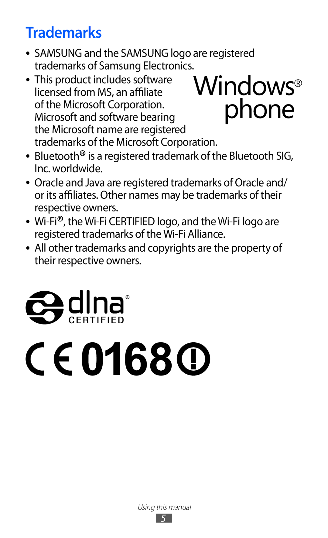 Samsung GT-I8350HKASFR, GT-I8350HKAATO, GT-I8350HKADTM, GT-I8350HKAVD2, GT-I8350HKADBT, GT-I8350HKAFTM manual Trademarks 