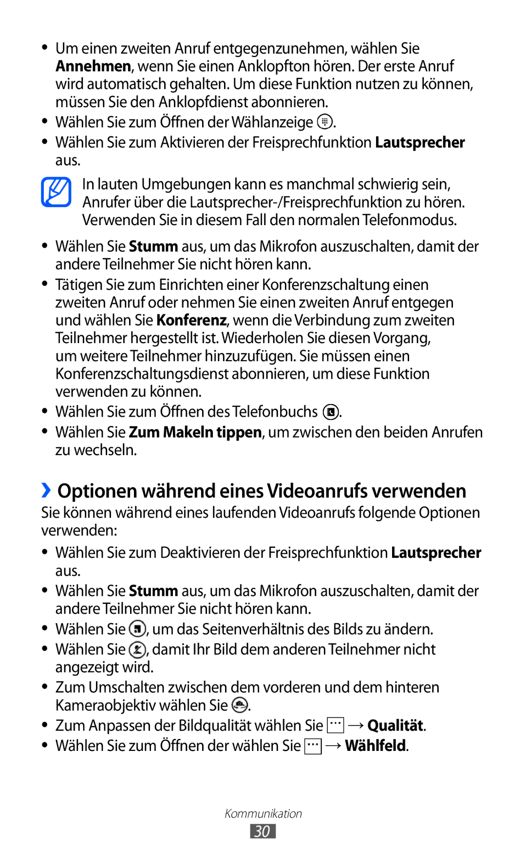 Samsung GT-I8350HKAVD2, GT-I8350HKAATO, GT-I8350HKADTM, GT-I8350HKADBT manual ››Optionen während eines Videoanrufs verwenden 