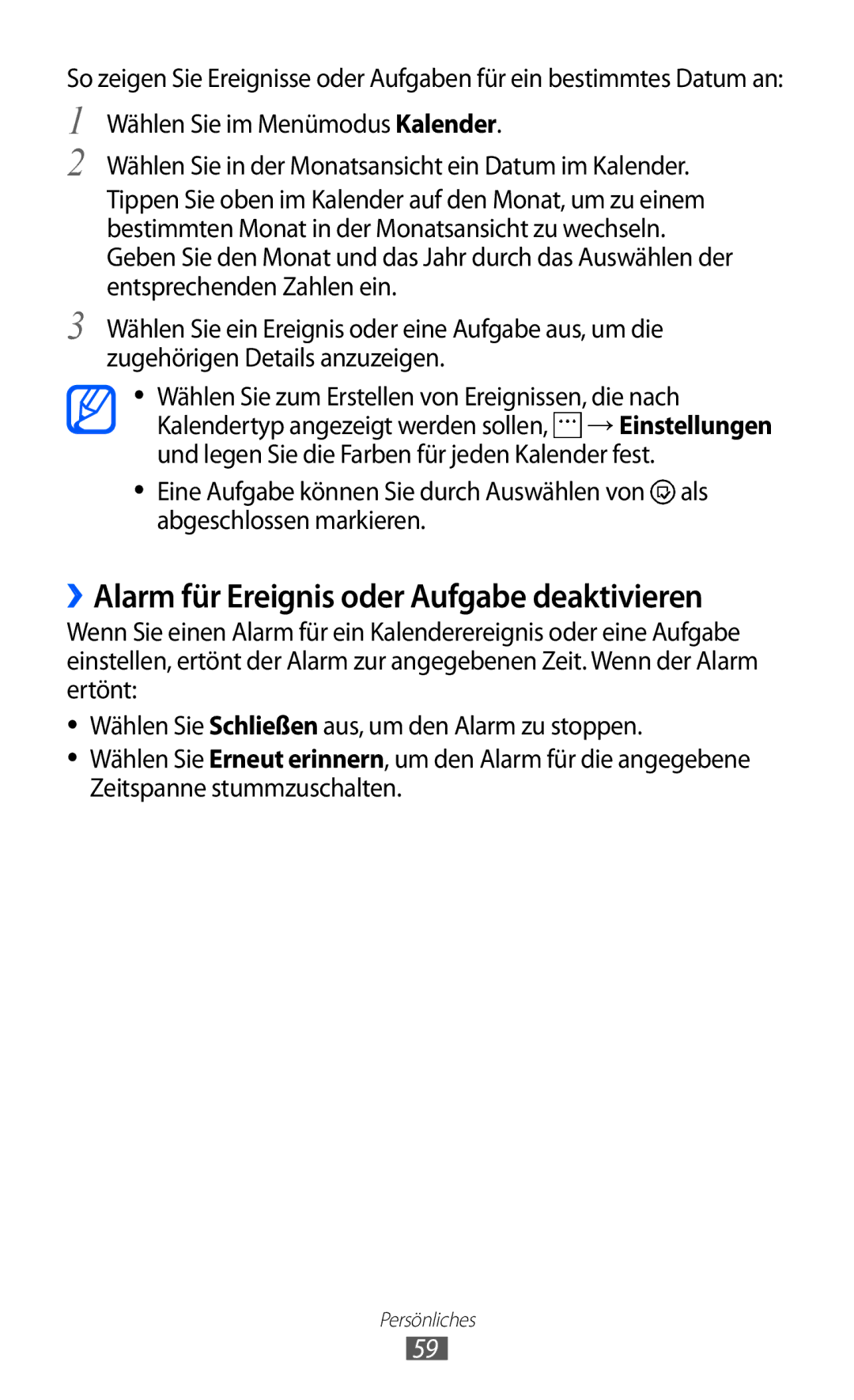 Samsung GT-I8350HKADBT, GT-I8350HKAATO, GT-I8350HKADTM, GT-I8350HKAVD2 manual ››Alarm für Ereignis oder Aufgabe deaktivieren 