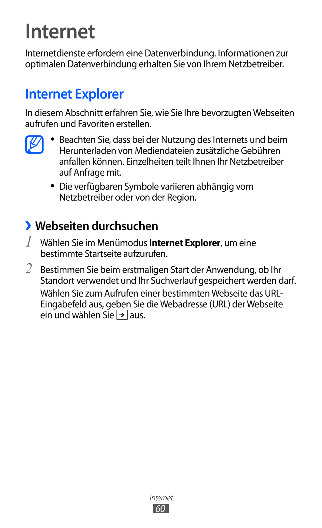 Samsung GT-I8350HKAATO, GT-I8350HKADTM, GT-I8350HKAVD2, GT-I8350HKADBT manual Internet Explorer, ››Webseiten durchsuchen 