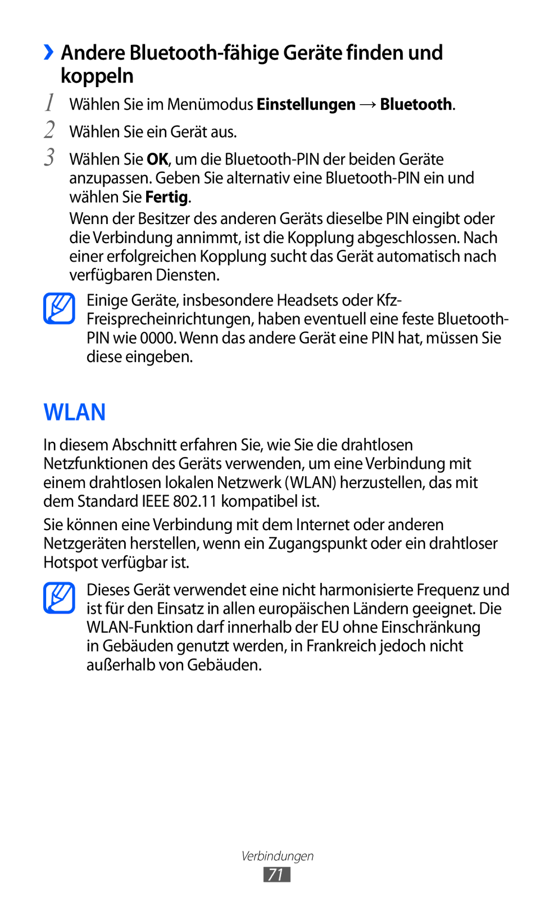 Samsung GT-I8350HKADBT, GT-I8350HKAATO, GT-I8350HKADTM manual Wlan, ››Andere Bluetooth-fähige Geräte finden und koppeln 