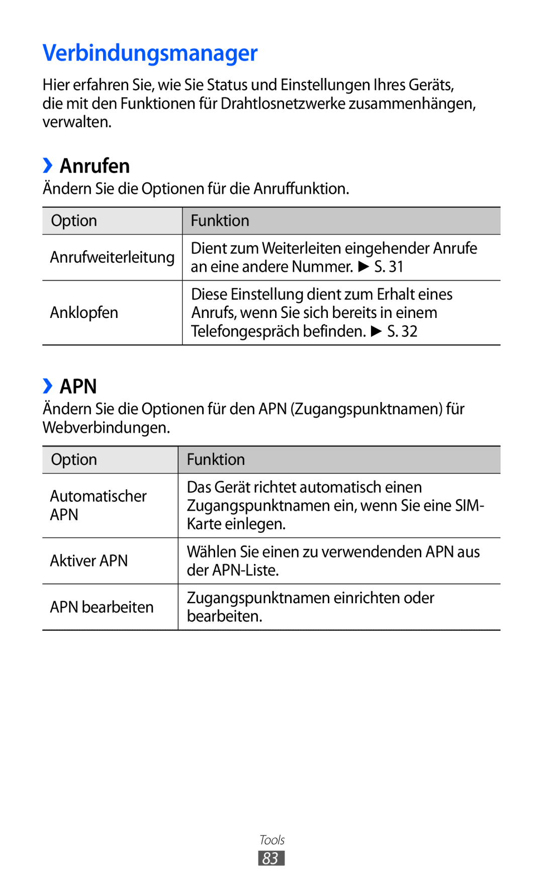 Samsung GT-I8350HKADBT, GT-I8350HKAATO, GT-I8350HKADTM, GT-I8350HKAVD2 manual Verbindungsmanager, ››Anrufen 