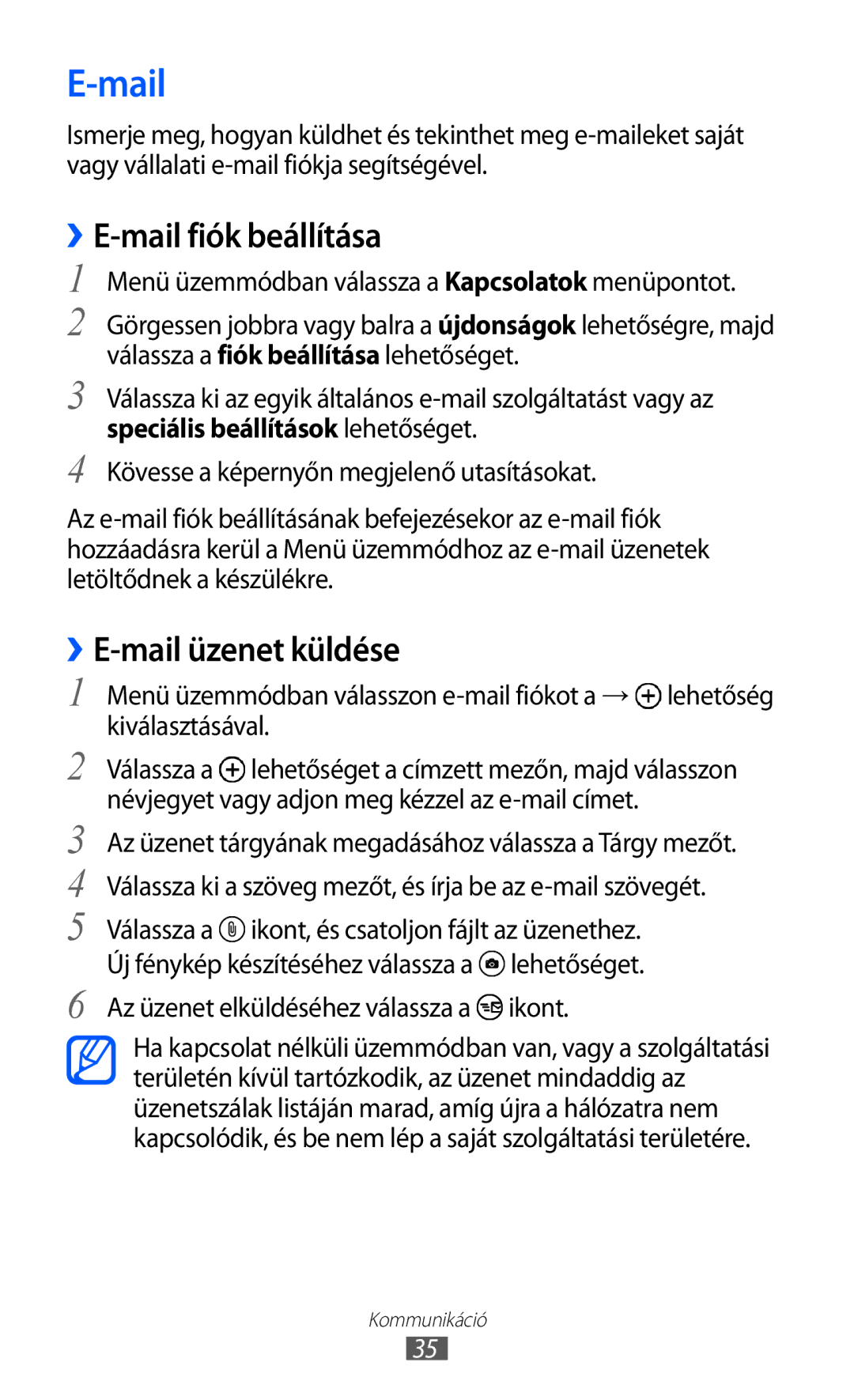Samsung GT-I8350HKAXEH, GT-I8350HKAATO, GT-I8350HKAOMN manual Mail, ››E-mail fiók beállítása, ››E-mail üzenet küldése 