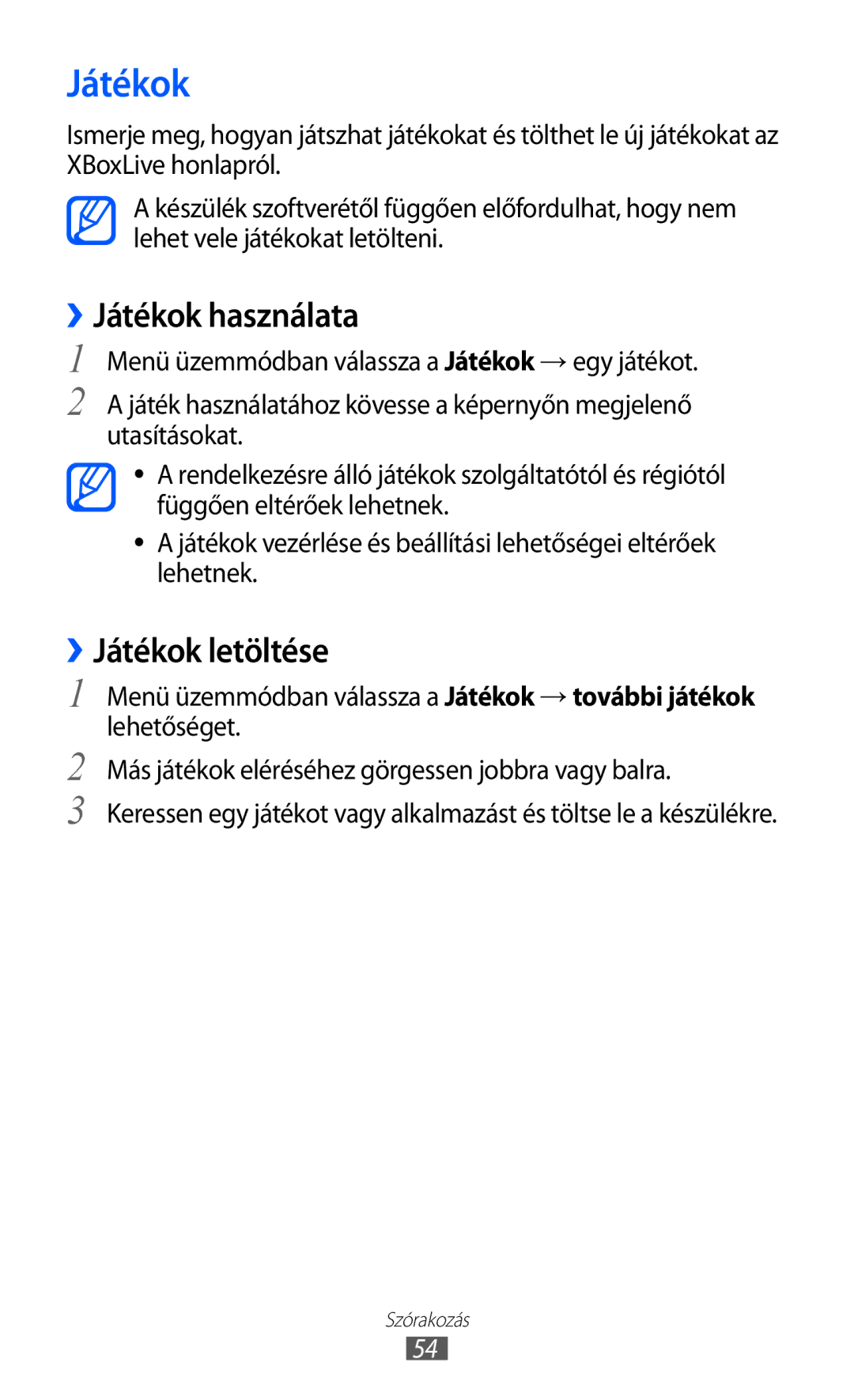 Samsung GT-I8350HKAATO, GT-I8350HKAOMN, GT-I8350HKAITV, GT-I8350HKAPAN manual ››Játékok használata, ››Játékok letöltése 