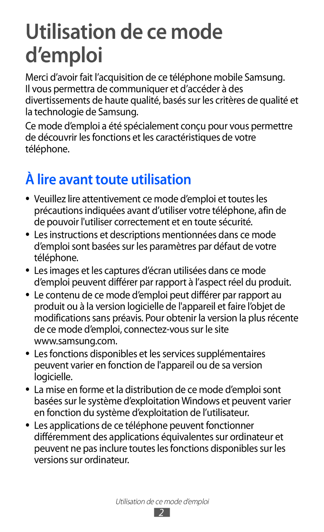 Samsung GT-I8350HKAXEF, GT-I8350HKAFTM, GT-I8350HKASFR manual Utilisation de ce mode d’emploi, Lire avant toute utilisation 